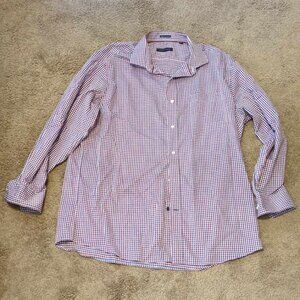 Tommy Hilfiger Men's Dress Shirt Red Blue 17.5" 34/35 Preppy Designer Classic